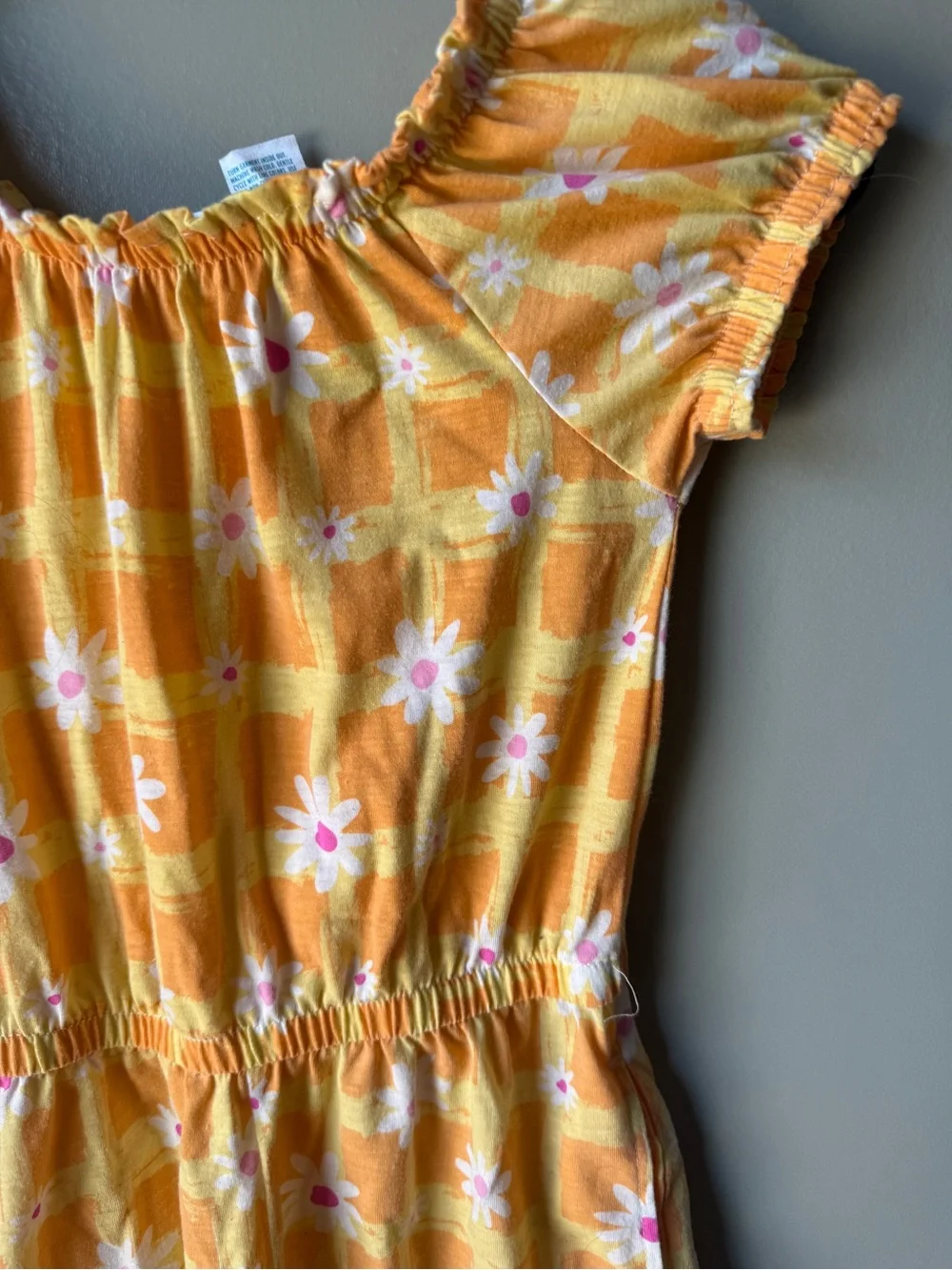 Girls Daisy Floral Romper Yellow Orange Summer Off Shoulder Size 7/8